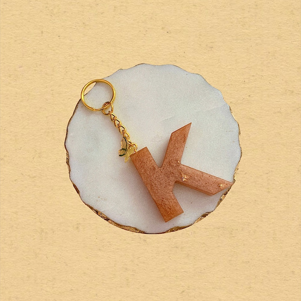 Custom Letter “K” Butterfly Key Chain - Peach Gold